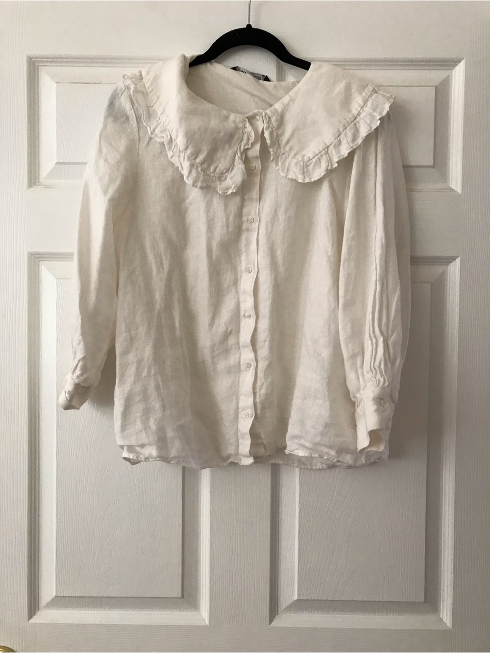 Zara Off white Ruffled Collar Button-Up Blouse